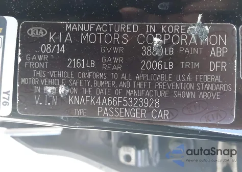 2015 Kia Forte Lx z USA, uszkodzony, nr VIN KNAFK4A66F5323928